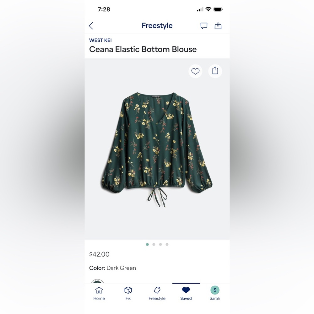 Floral V-Neck Drawstring Blouse - Green